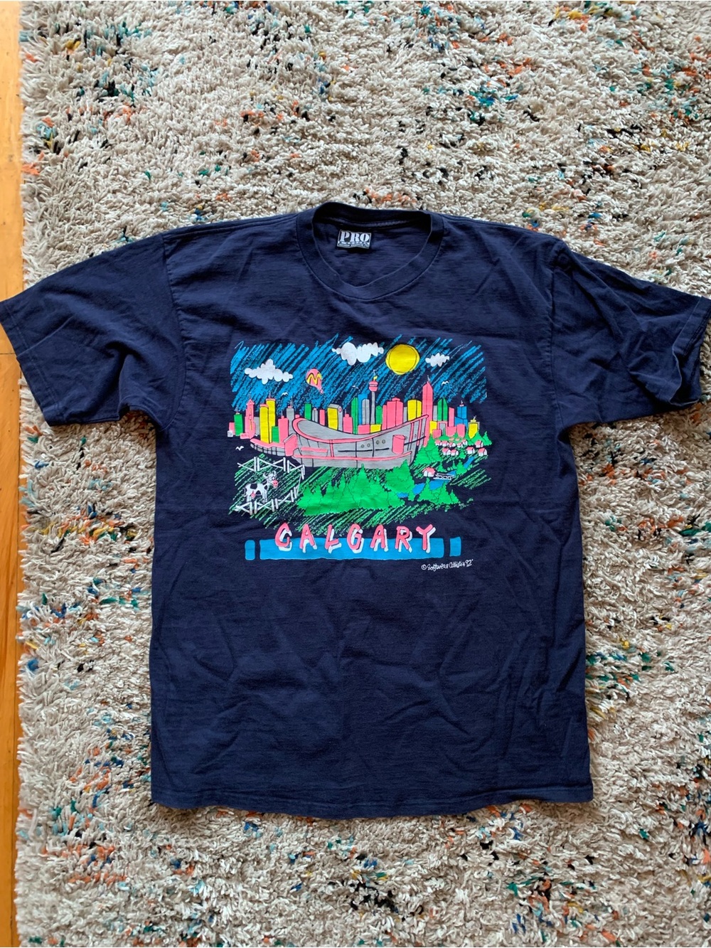 Vintage Calgary Graphic Tee in Navy with Neon City Print
